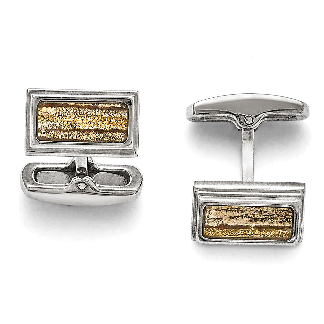 Stainless Steel Polished Cream/Black Enameled Cufflinks for Men Main image
