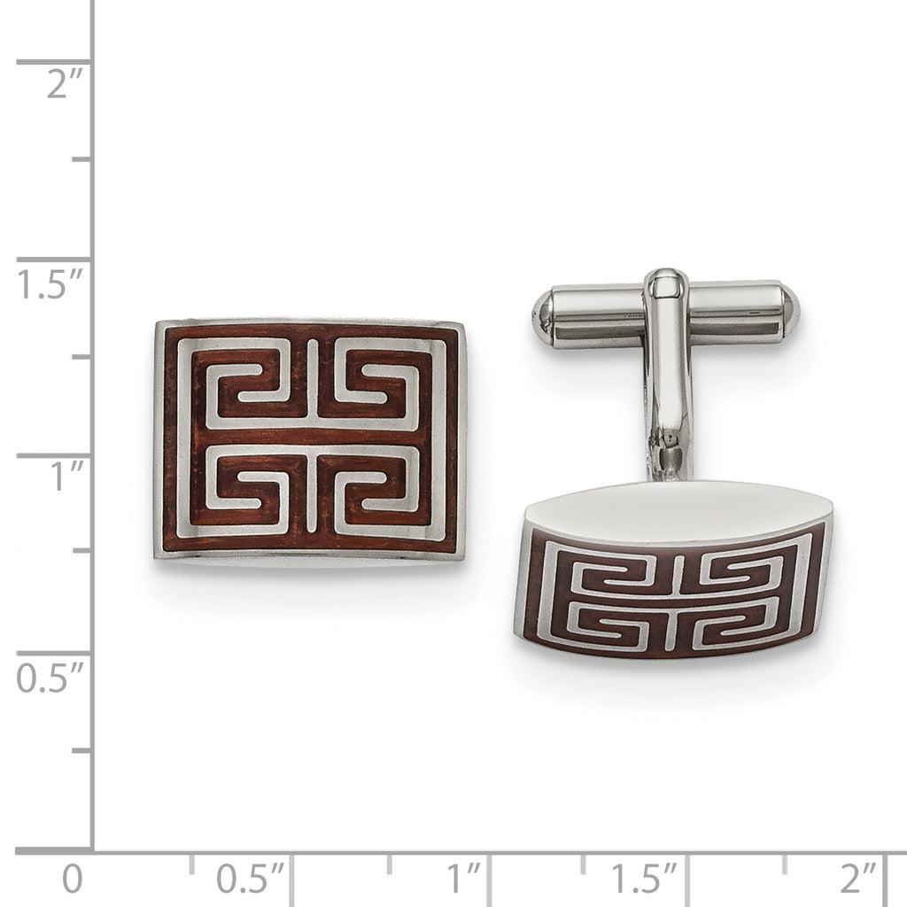 Stainless Steel Polished Koa Wood Inlay Rectangle Cufflinks for Men