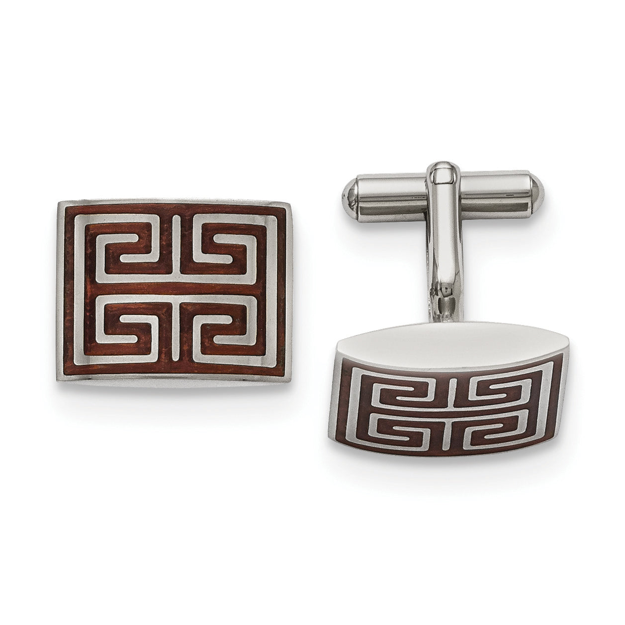 Stainless Steel Polished Koa Wood Inlay Rectangle Cufflinks for Men Main image
