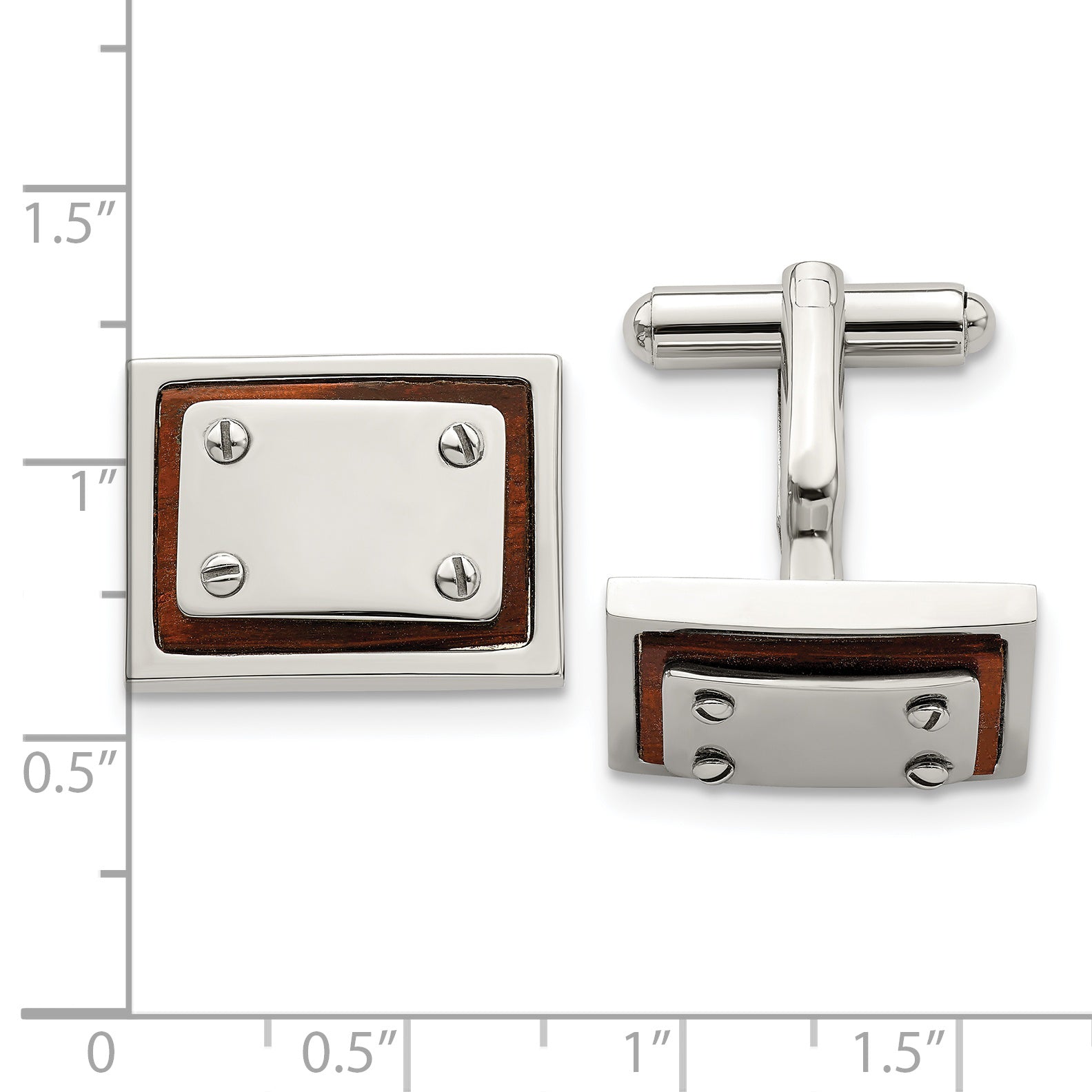 Koa Wood Inlay Rectangle Cufflinks in Stainless Steel Secondary image