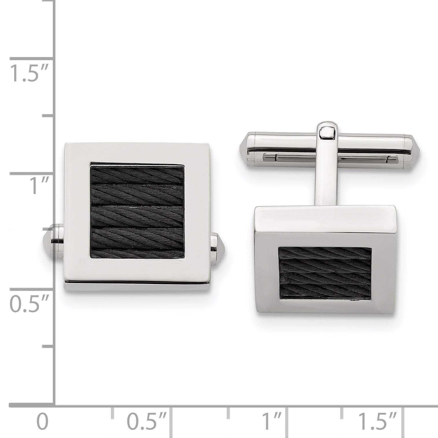 Stainless Steel Polished Black IP-plated Wire Square Cufflinks for Men
