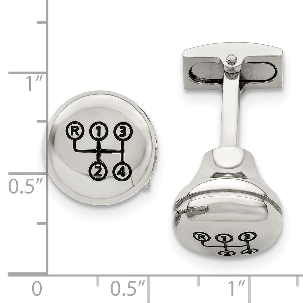 Stainless Steel Polished Enameled Stick Shift Design Cufflinks for Men