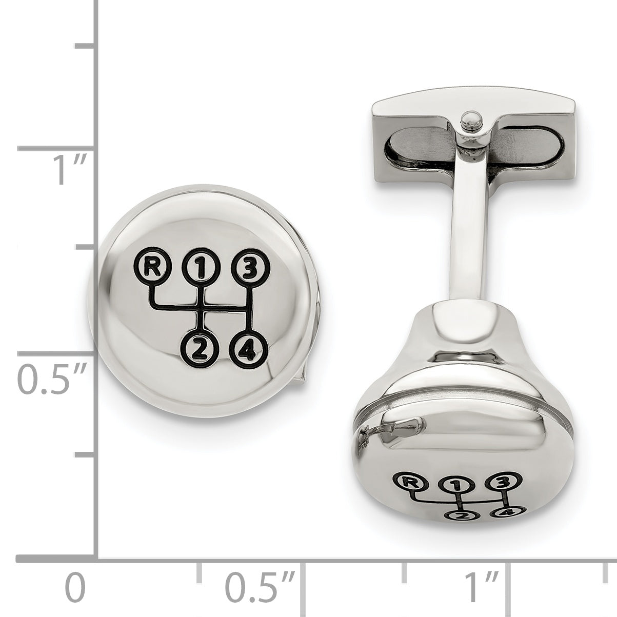 Stainless Steel Polished Enameled Stick Shift Design Cufflinks for Men