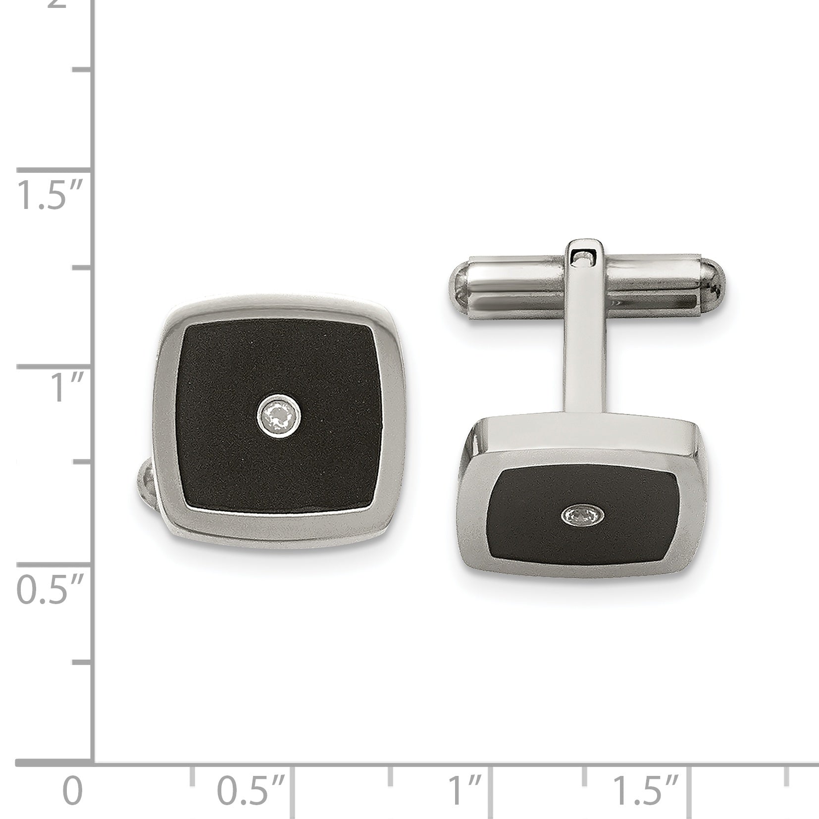 Polished Stainless Steel Enamel & CZ Cuff Links Secondary image