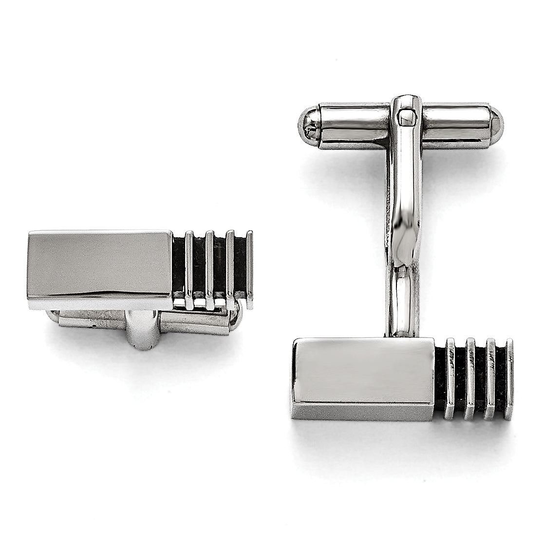 Stainless Steel Polished Antiqued Inlay Cufflinks for Men