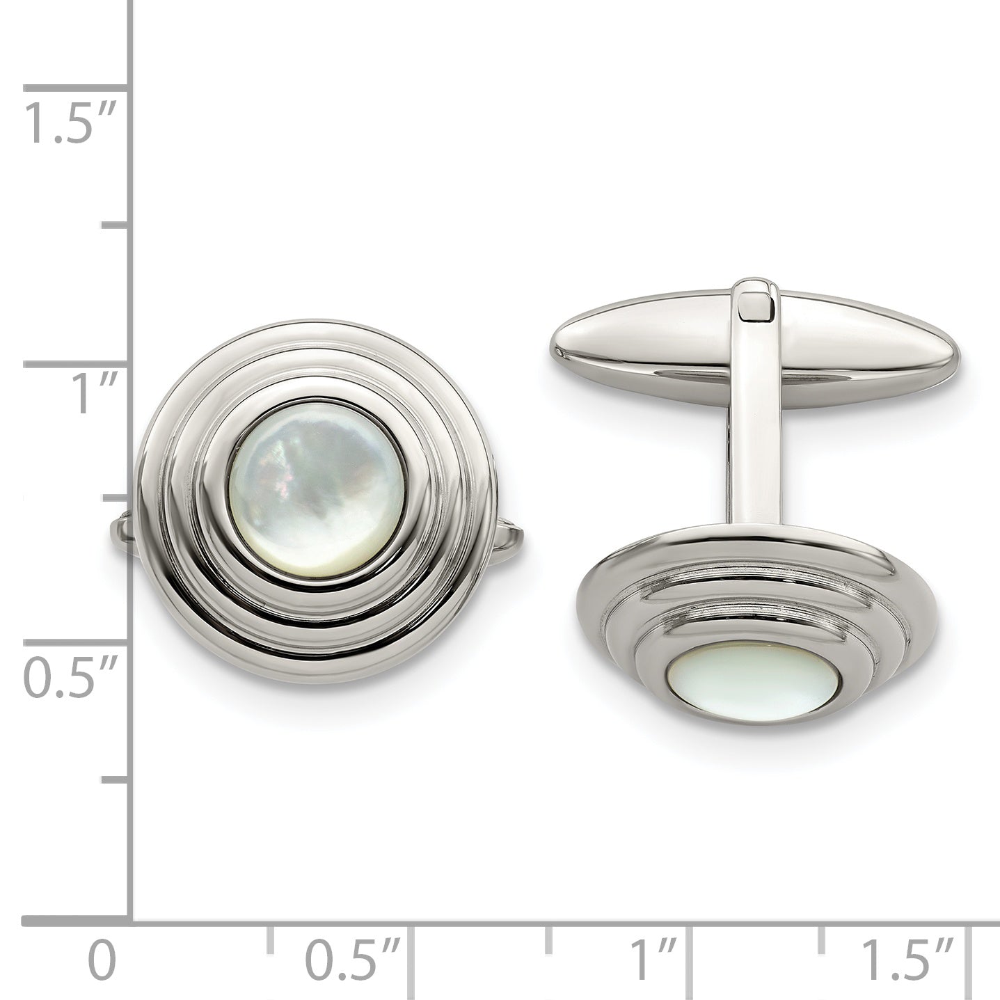 Stainless Steel & Mother of Pearl Circle Cuff Links Secondary image