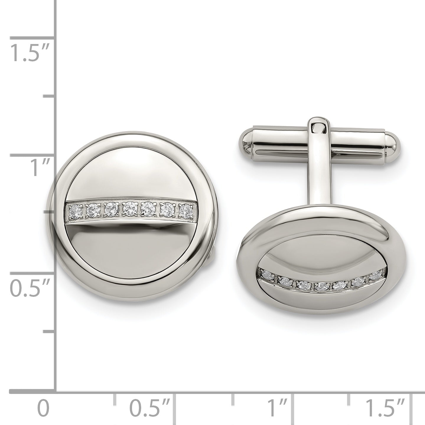 Stainless Steel Polished with Cubic Zirconia Circle Cufflinks for Men