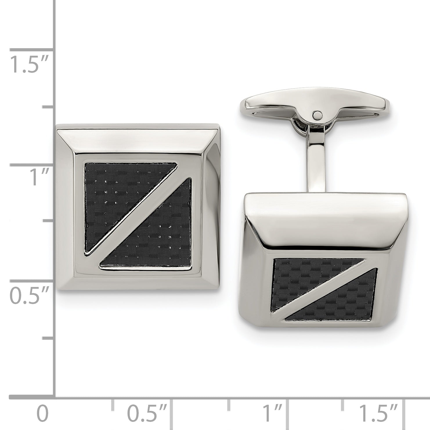 Stainless Steel Polished with Black Carbon Fiber Inlay Square Cufflinks for Men