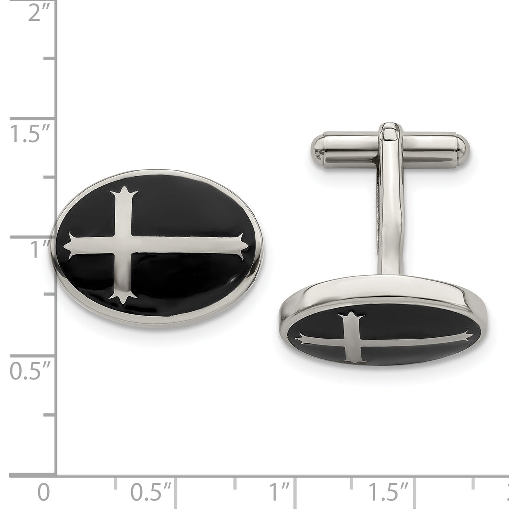 Stainless Steel Polished Enameled Cross Circle Cufflinks for Men