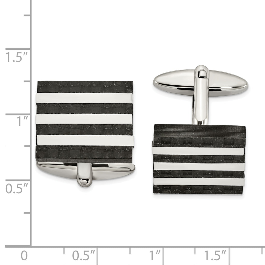 Stainless Steel Brushed and Polished Carbon Fiber Square Cufflinks for Men