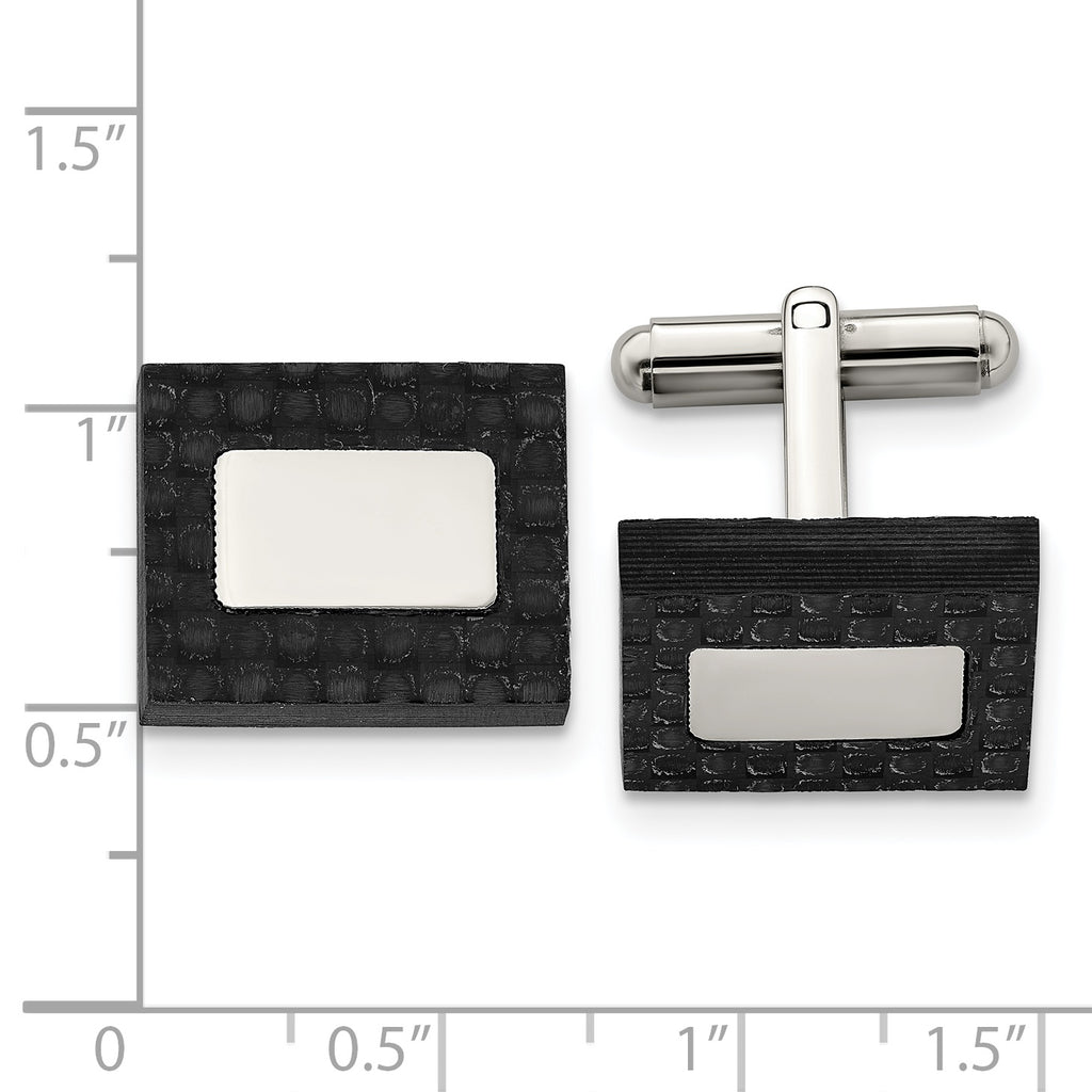 Stainless Steel Brushed and Polished Carbon Fiber Square Cufflinks for Men