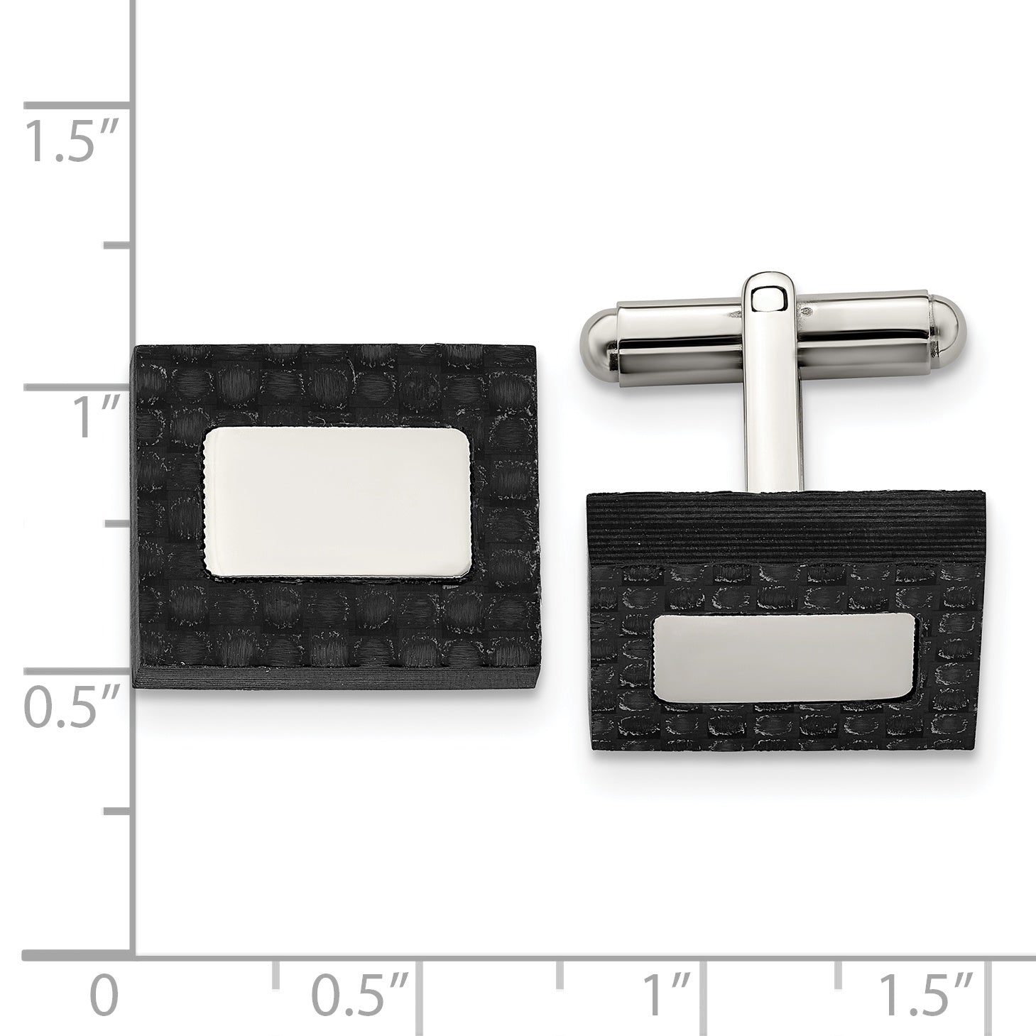 Stainless Steel Brushed and Polished Carbon Fiber Square Cufflinks for Men