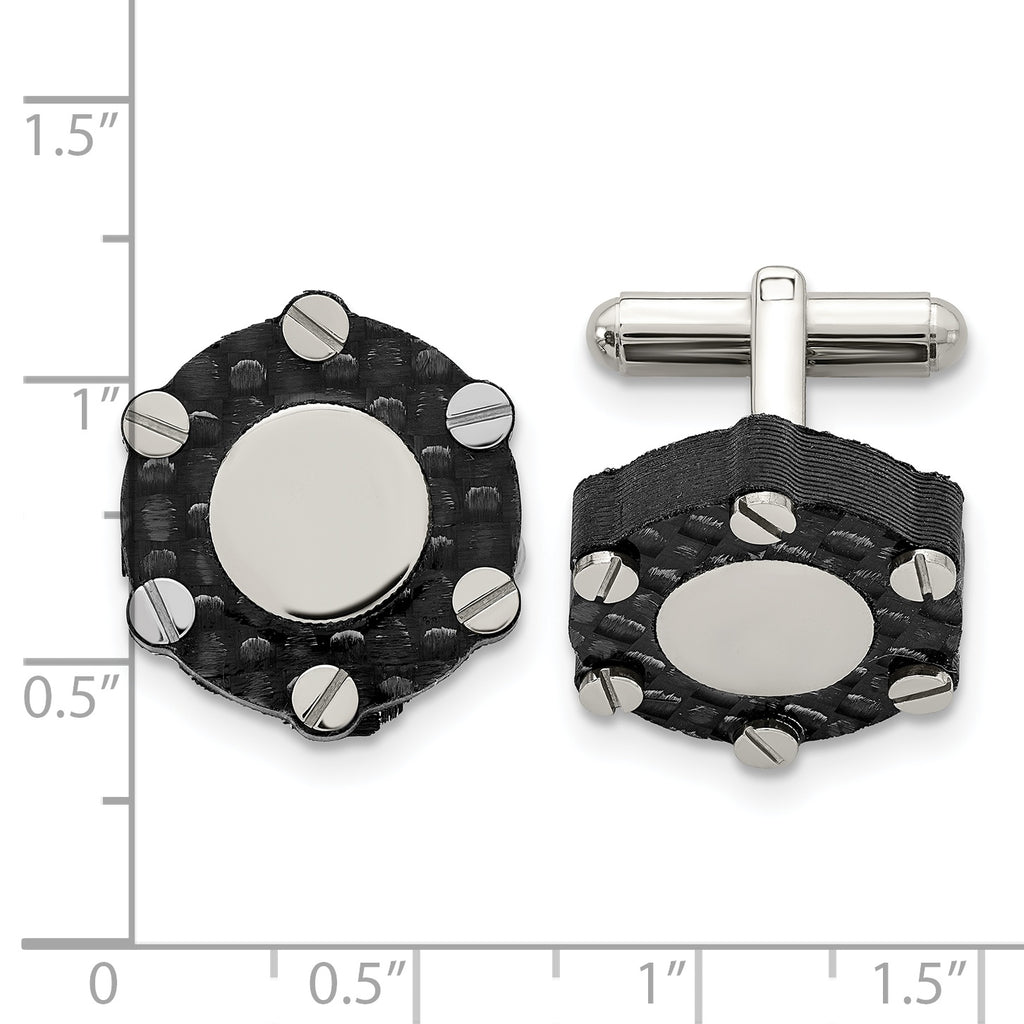 Stainless Steel Brushed and Polished Carbon Fiber Cufflinks for Men