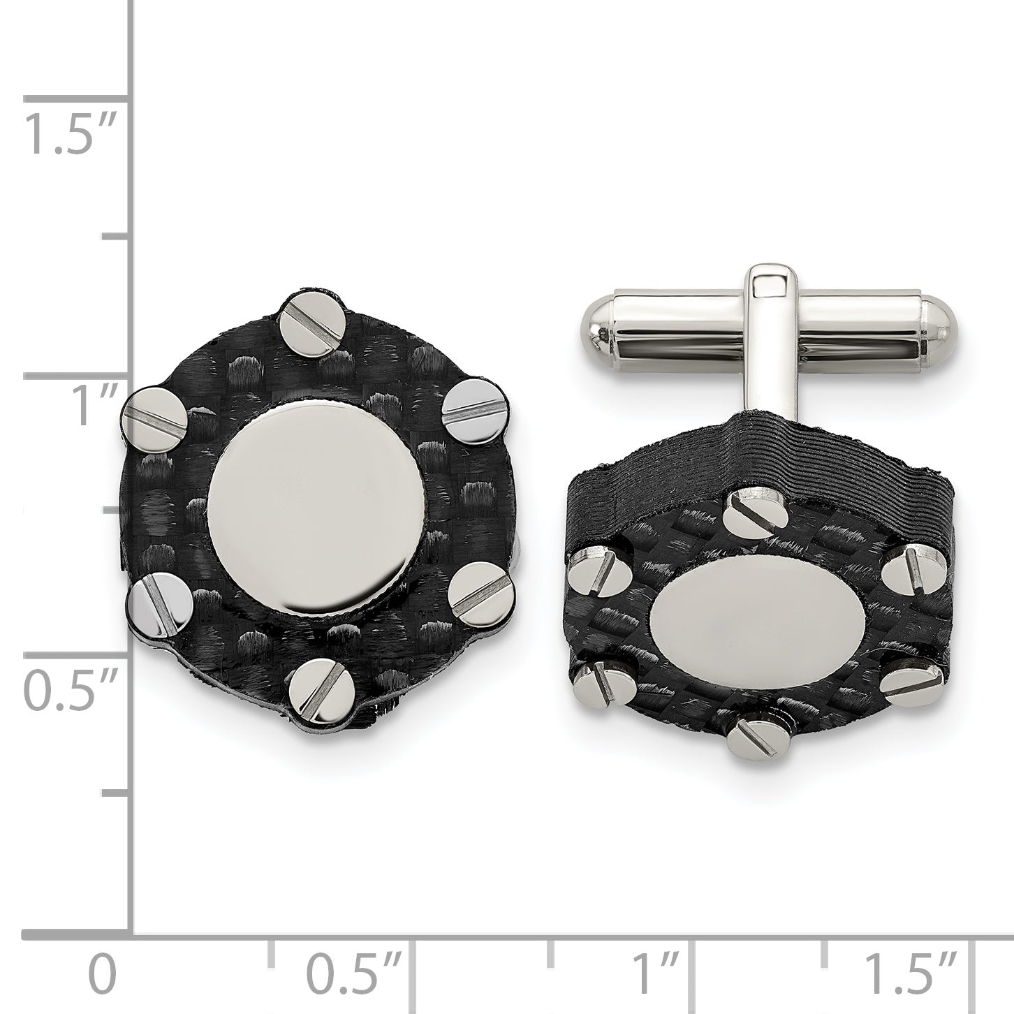 Stainless Steel Brushed and Polished Carbon Fiber Cufflinks for Men