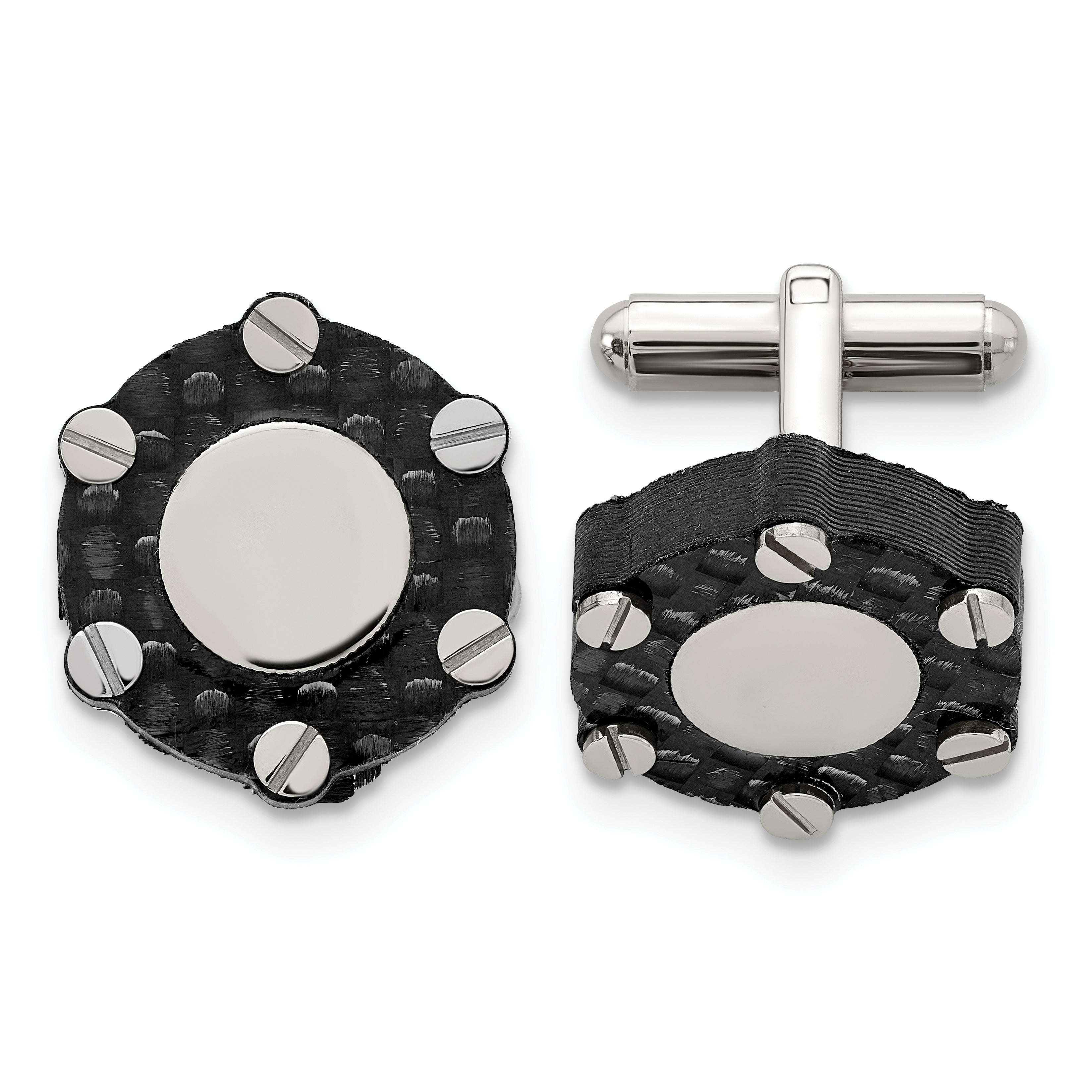 Stainless Steel Brushed and Polished Solid Carbon Fiber Cufflinks Main image