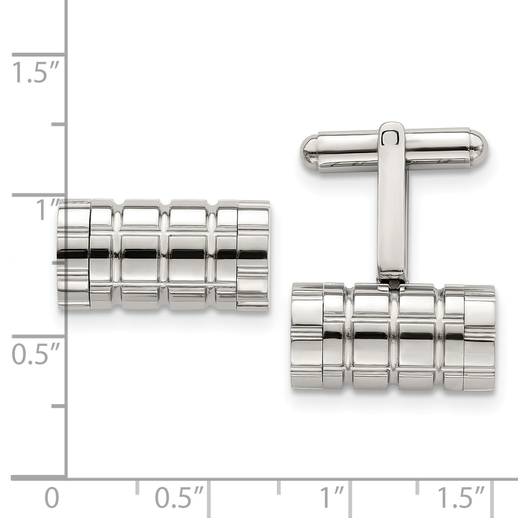 Stainless Steel Polished Grooved Cylinder Cufflinks for Men