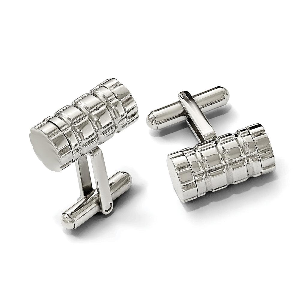 Stainless Steel Polished Grooved Cylinder Cufflinks for Men