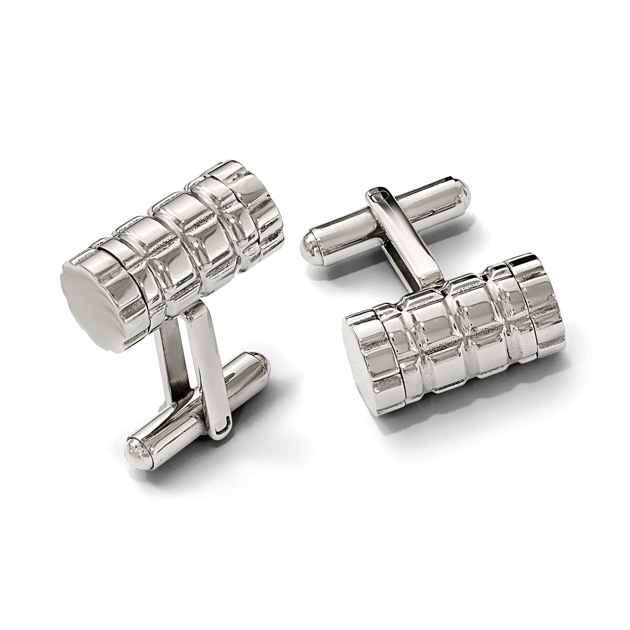 Stainless Steel Polished Grooved Cylinder Cufflinks for Men