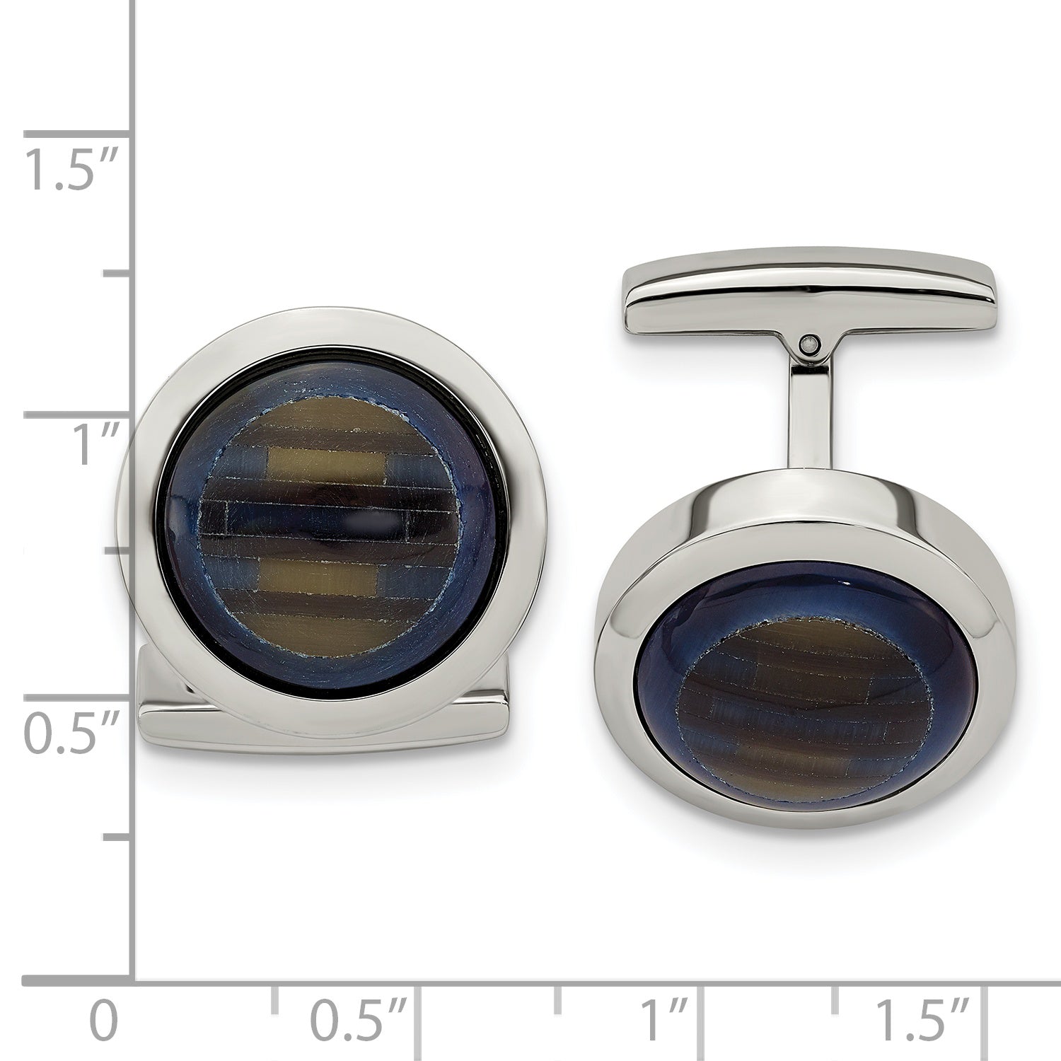 Stainless Steel Blue & Brown Cat's Eye Circle Cuff Links Secondary image
