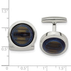 Stainless Steel Polished Blue and Brown Cat's Eye Circle Cufflinks for Men