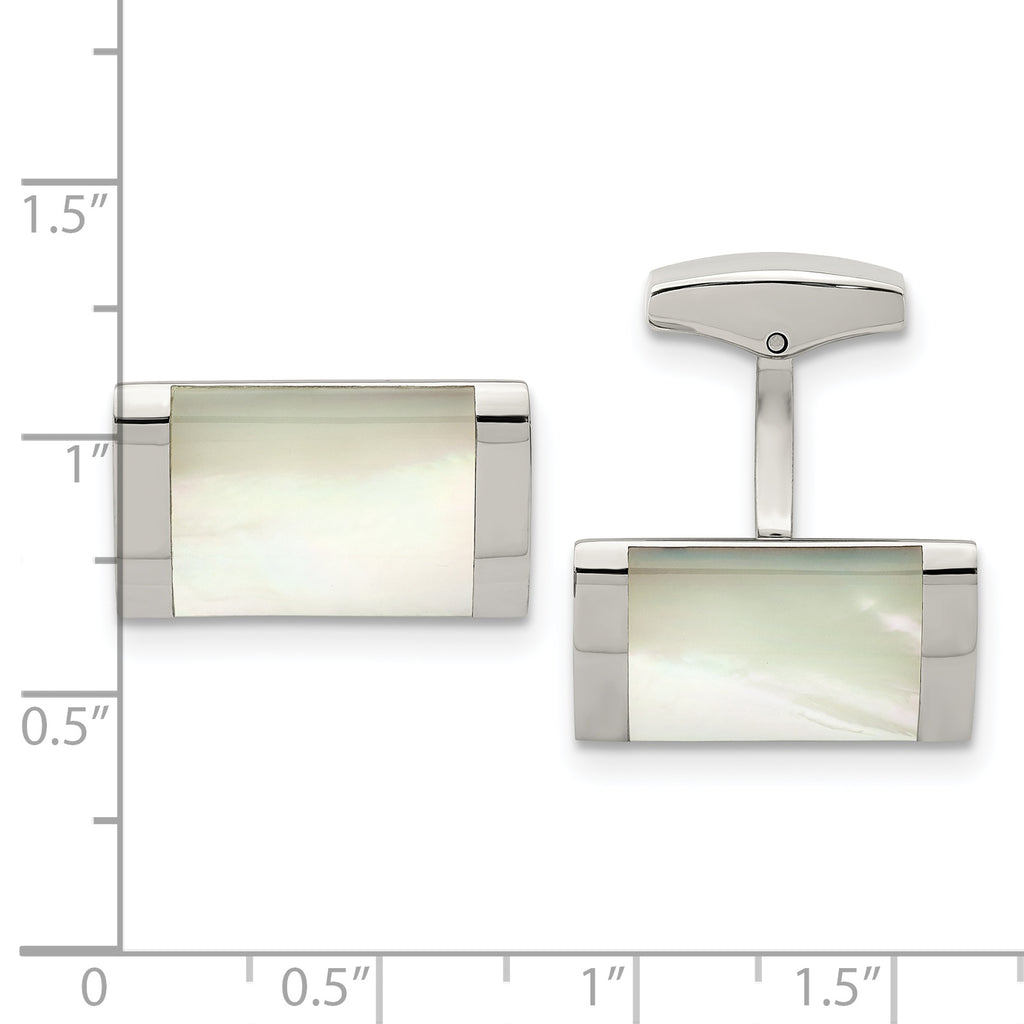 Stainless Steel Polished Mother of Pearl Rectangle Cufflinks for Men