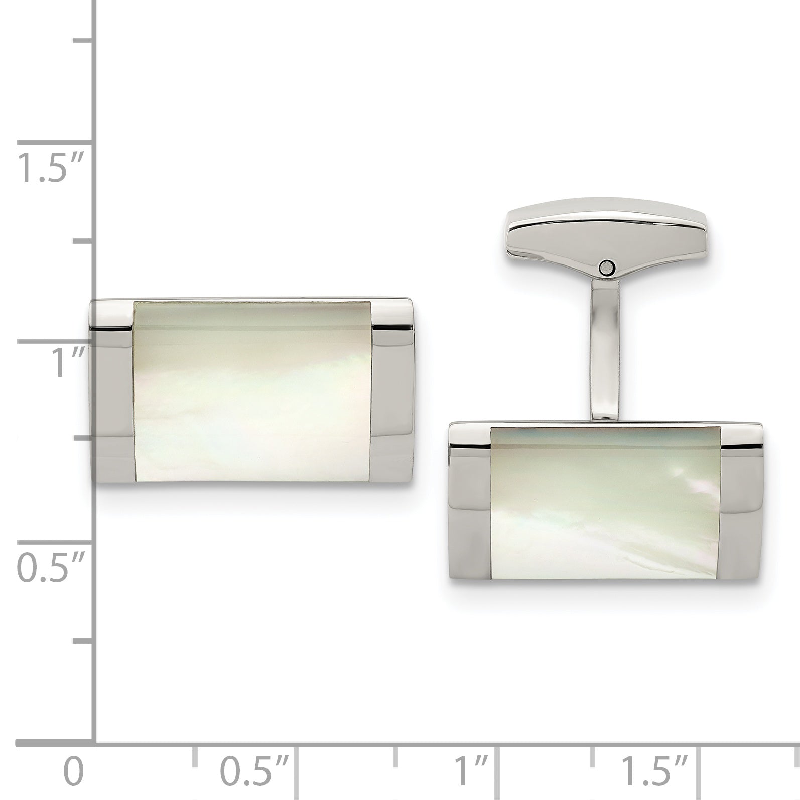 Stainless Steel Polished Mother of Pearl Rectangle Cufflinks for Men