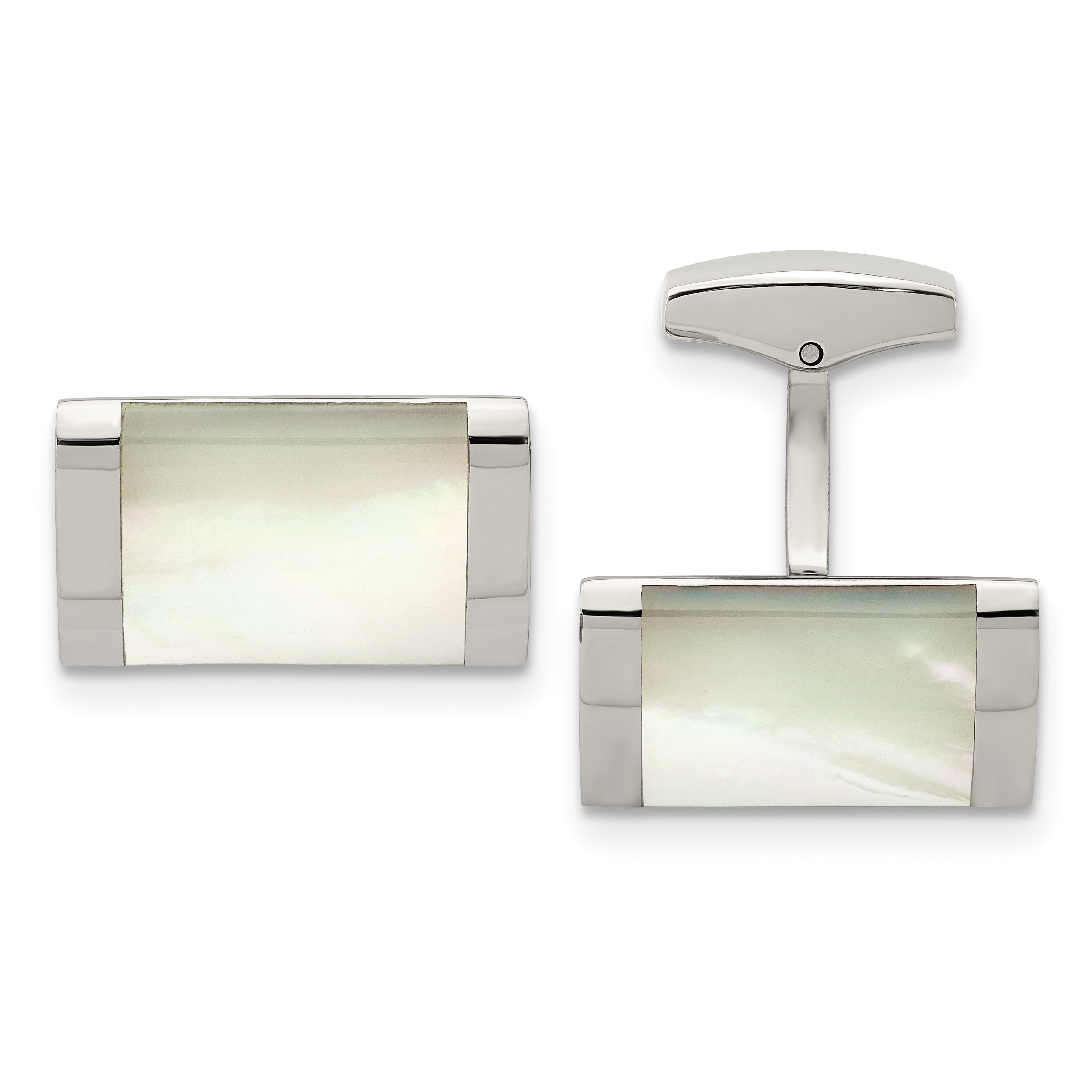 Chisel Stainless Steel Polished Mother of Pearl Rectangle Cufflinks Main image