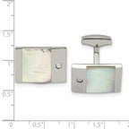 Stainless Steel Polished Mother of Pearl with Cubic Zirconia Rectangle Cufflinks for Men