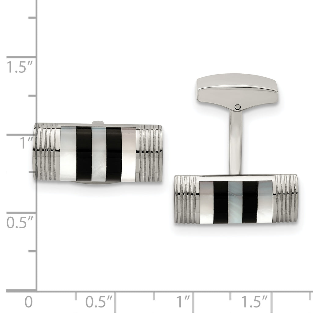 Stainless Steel Polished Mother of Pearl and Onyx Cufflinks for Men