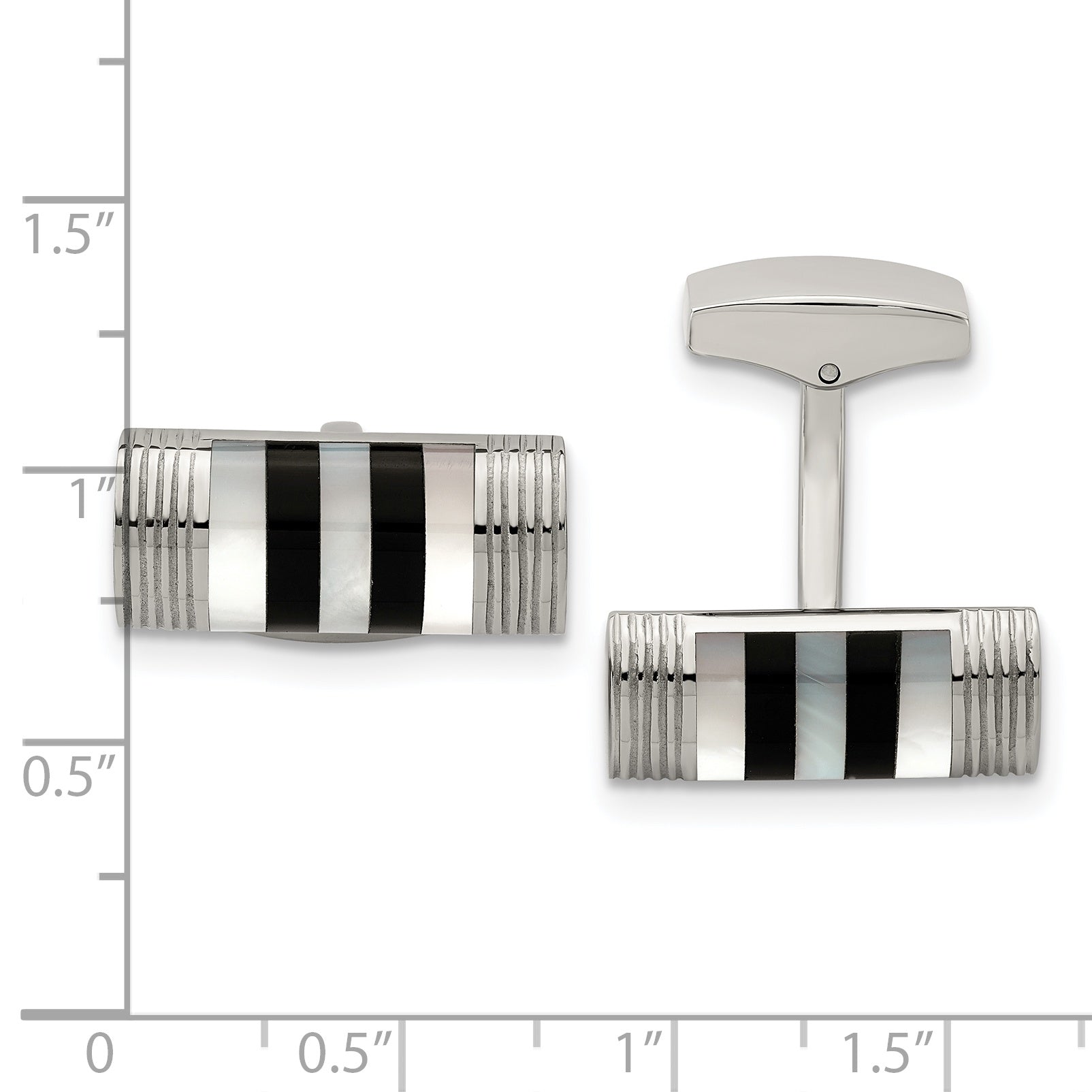 Stainless Steel Polished Mother of Pearl and Onyx Cufflinks for Men