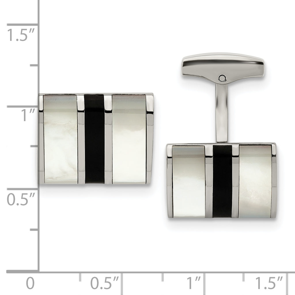 Stainless Steel Polished Mother Of Pearl and Black Onyx Cufflinks for Men