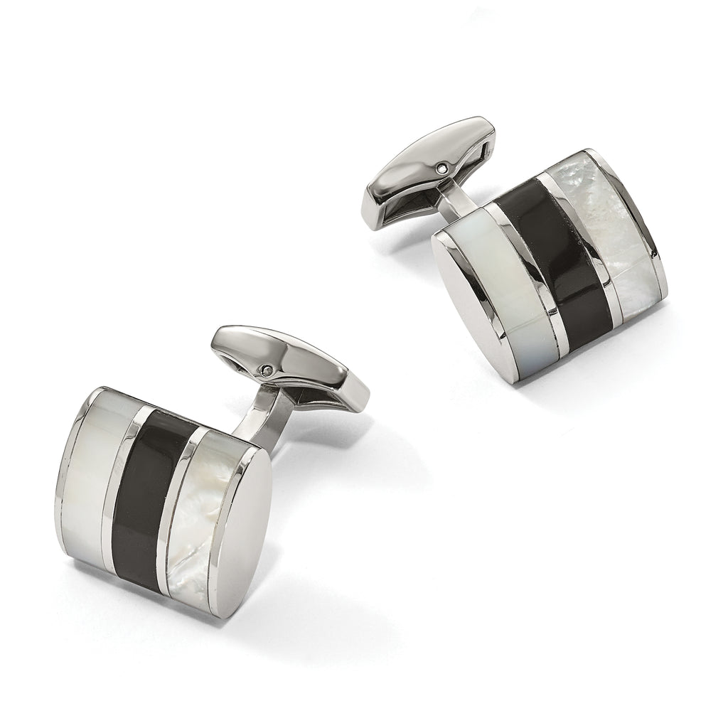 Stainless Steel Polished Mother Of Pearl and Black Onyx Cufflinks for Men