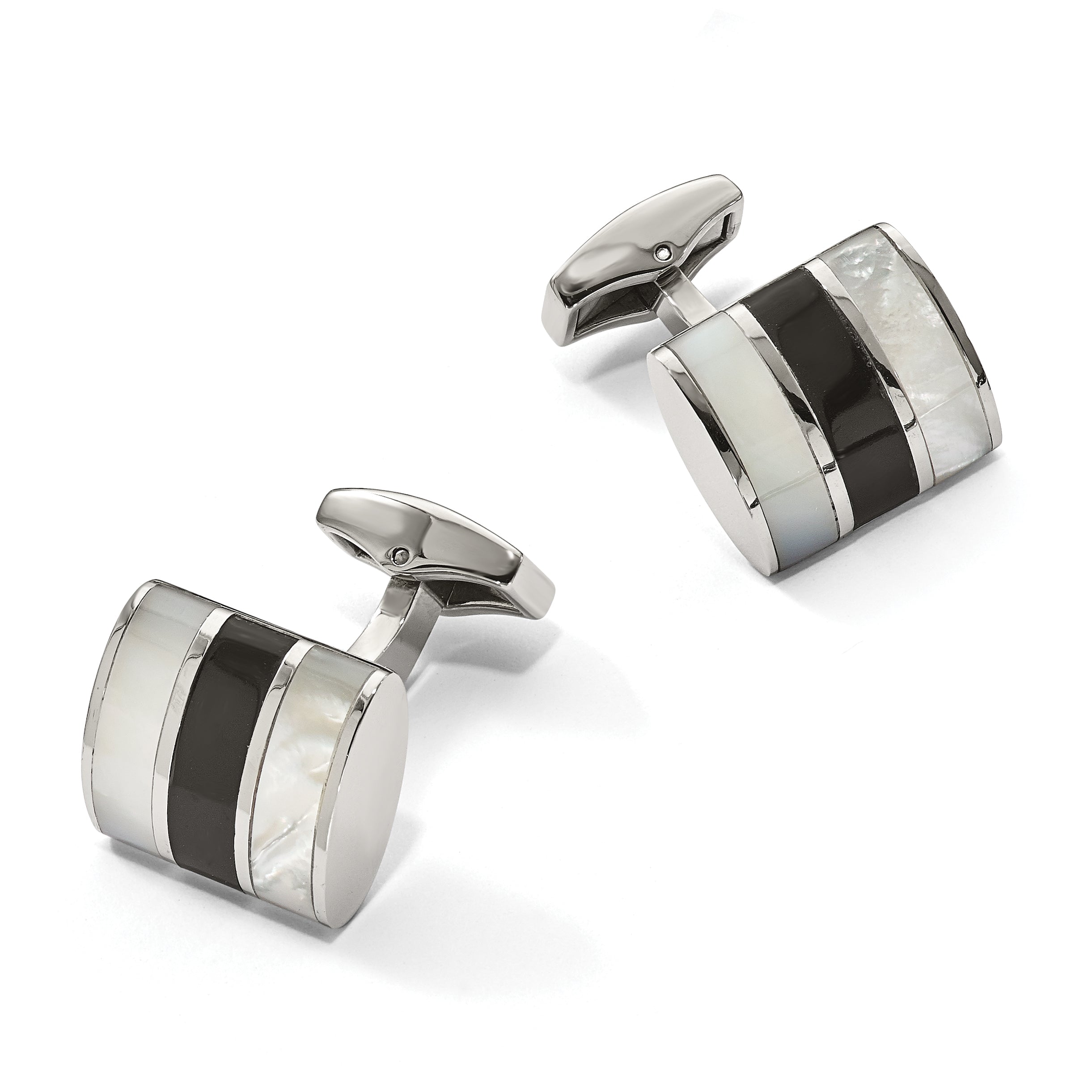 Stainless Steel Polished Mother Of Pearl and Black Onyx Cufflinks for Men