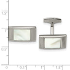 Stainless Steel Polished Mother of Pearl Grooved Rectangle Cufflinks for Men