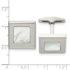 Stainless Steel Polished Mother of Pearl Square Cufflinks for Men