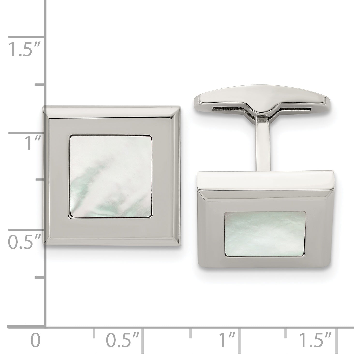Stainless Steel Polished Mother of Pearl Square Cufflinks for Men