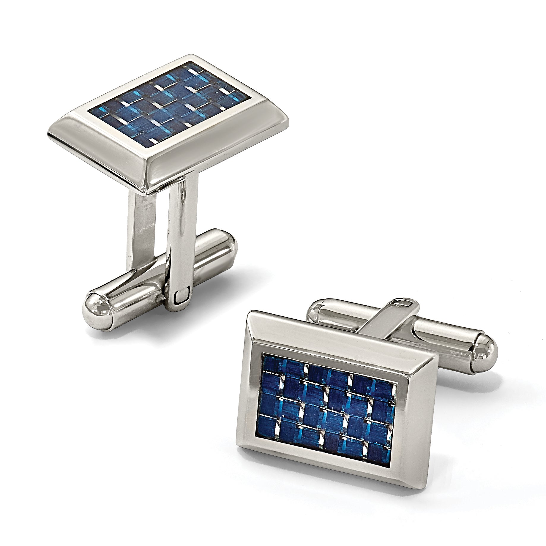 Stainless Steel Polished with Blue Carbon Fiber Inlay Cufflinks for Men
