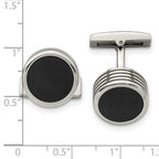 Stainless Steel Polished Grooved Round Black IP-plated Cufflinks for Men