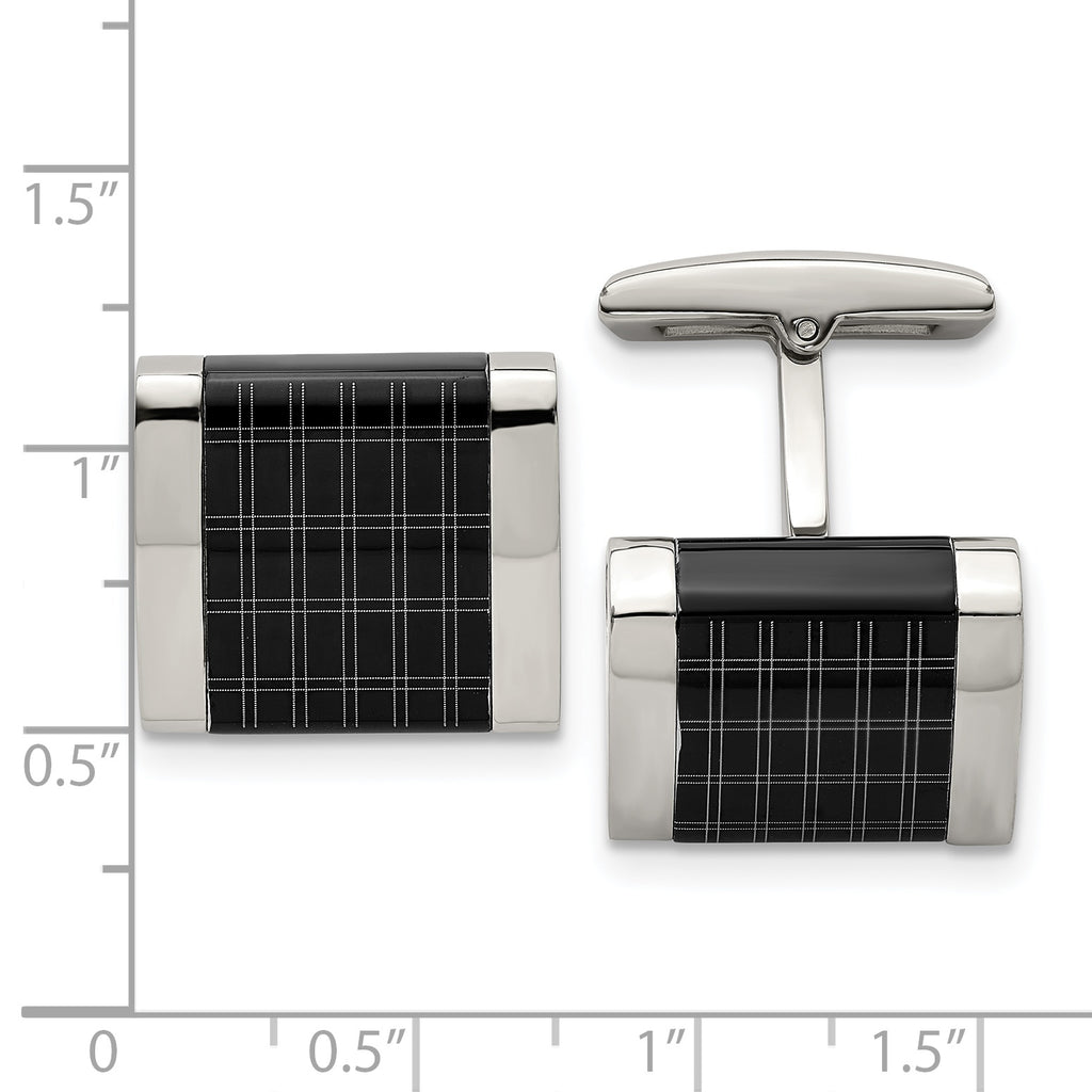 Stainless Steel Polished Black IP-plated Laser Design Square Cufflinks for Men