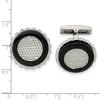 Stainless Steel Polished Black IP-plated Textured Edge Circle Cufflinks for Men
