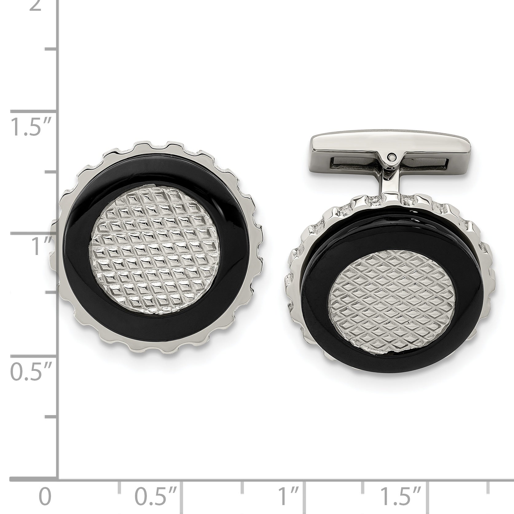 Stainless Steel Polished Black IP-plated Textured Edge Circle Cufflinks for Men