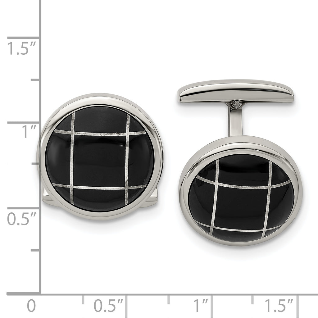 Stainless Steel Polished Black IP-plated Circle Cufflinks for Men