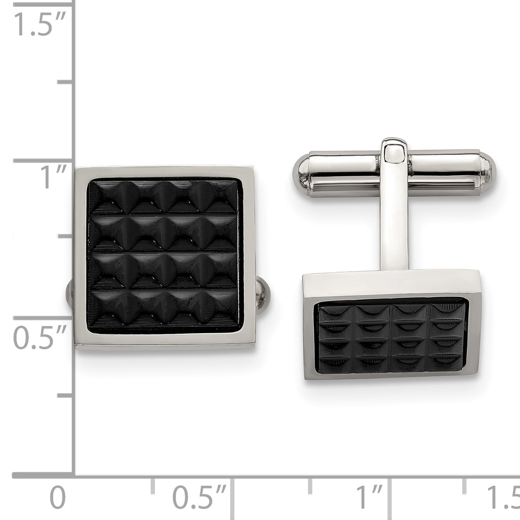 Stainless Steel Polished Black IP-plated Studded Cufflinks for Men