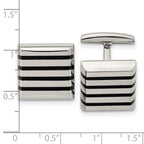 Stainless Steel Polished Black Rubber Square Cufflinks for Men