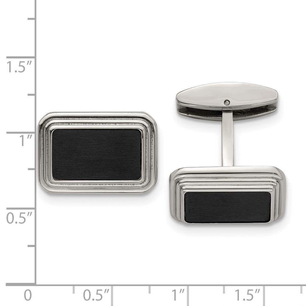 Stainless Steel Brushed and Polished Black IP-plated Cufflinks for Men