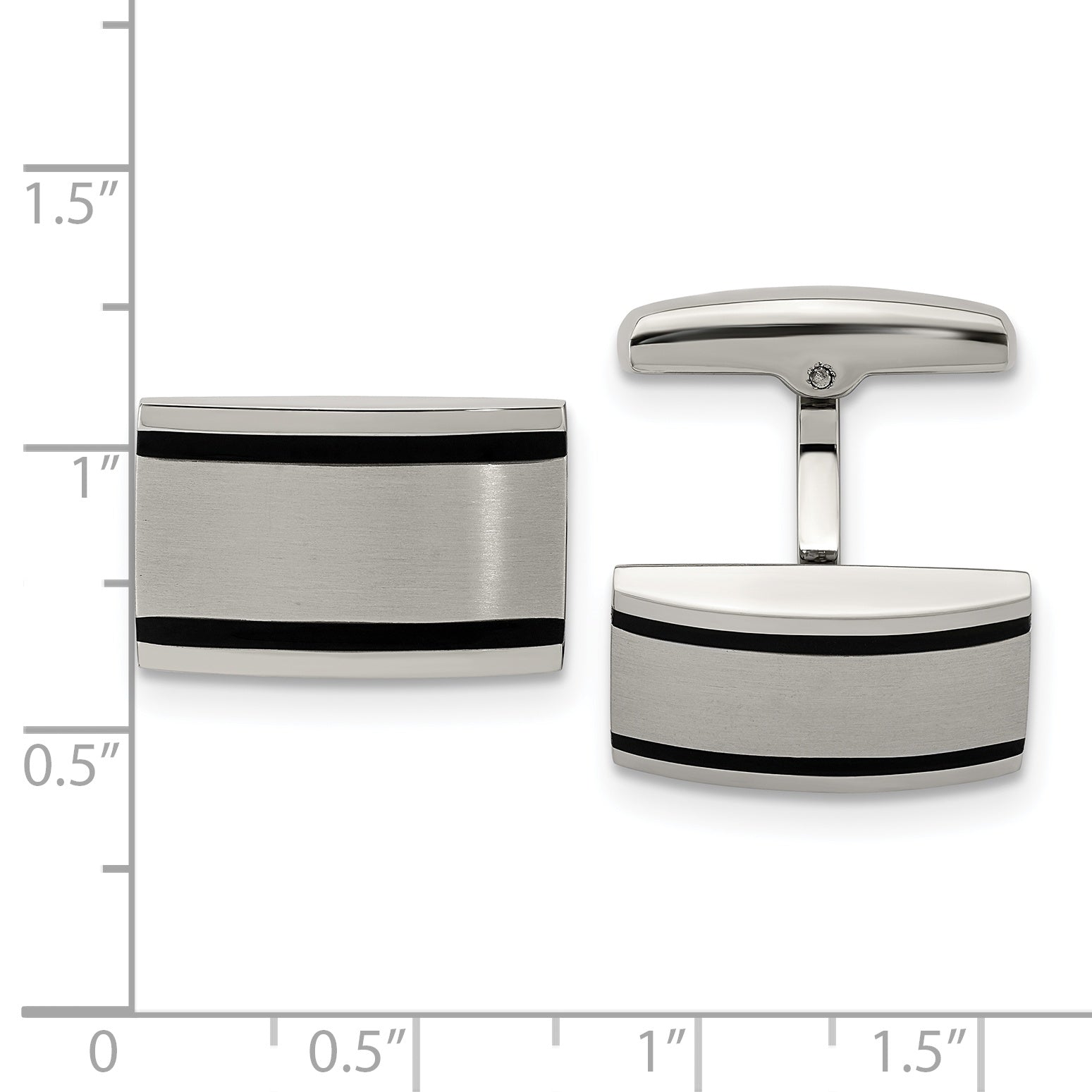 Stainless Steel Brushed and Polished Black Rubber Rectangle Cufflinks for Men
