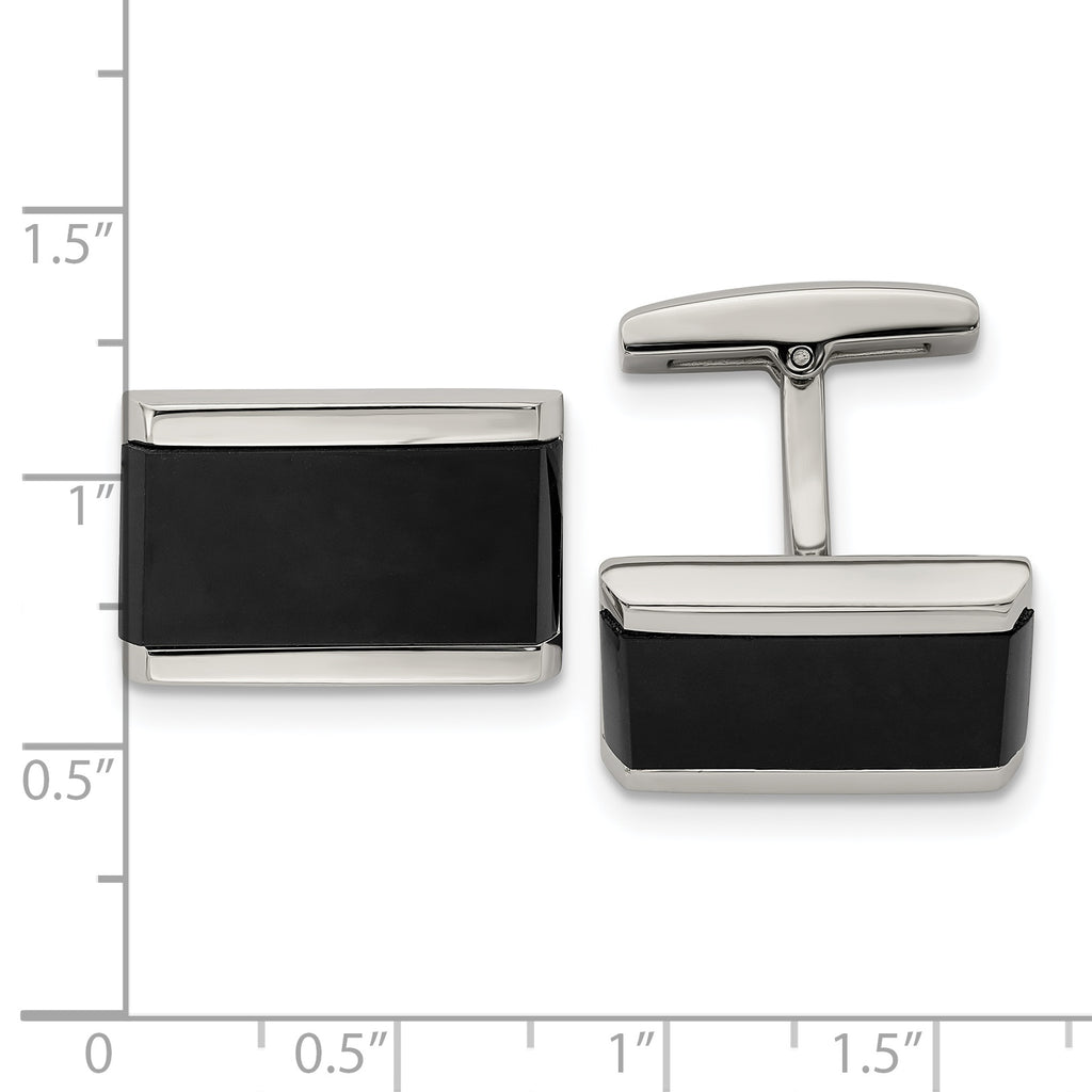 Stainless Steel Polished Black Onyx Rectangle Cufflinks for Men