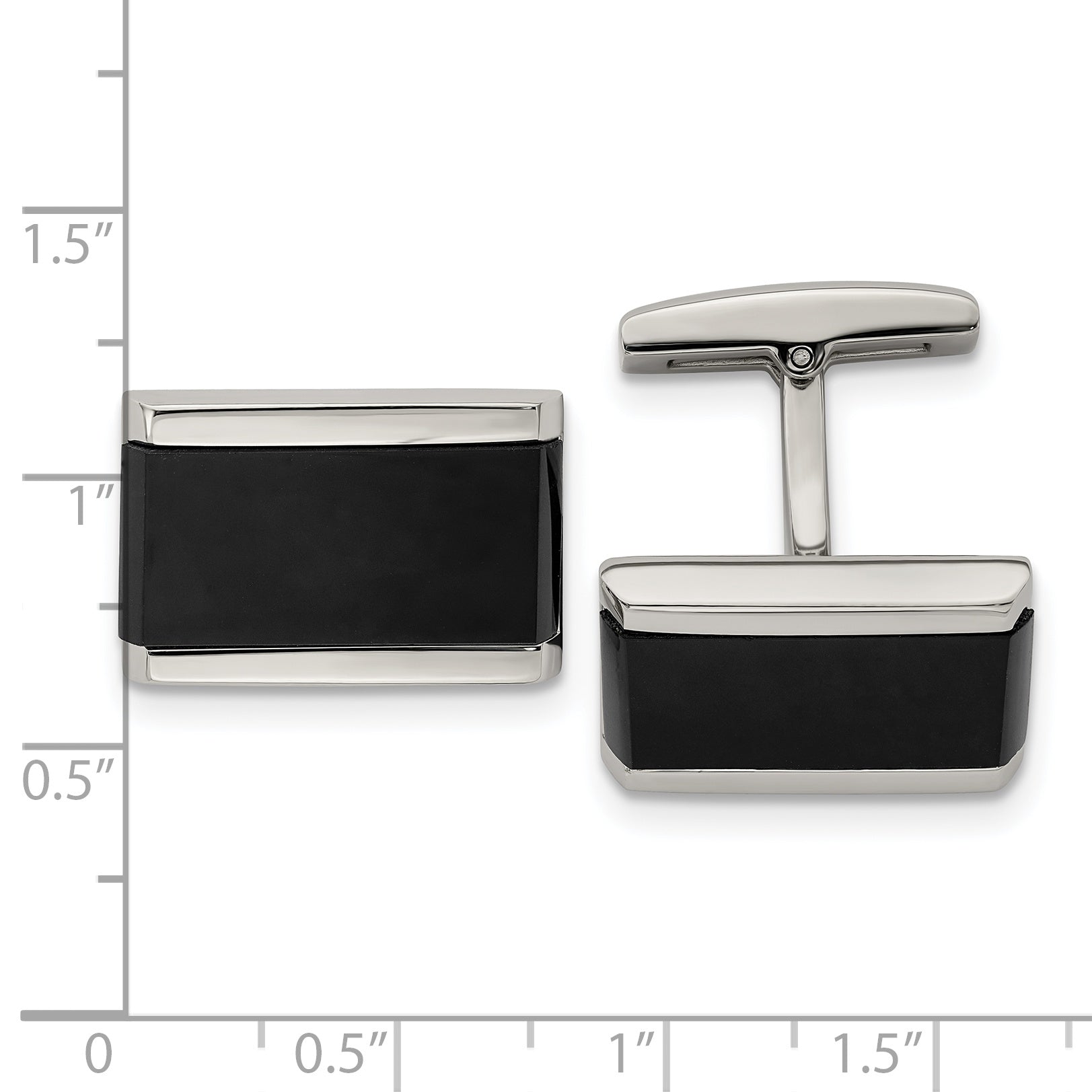 Stainless Steel Polished Black Onyx Rectangle Cufflinks for Men