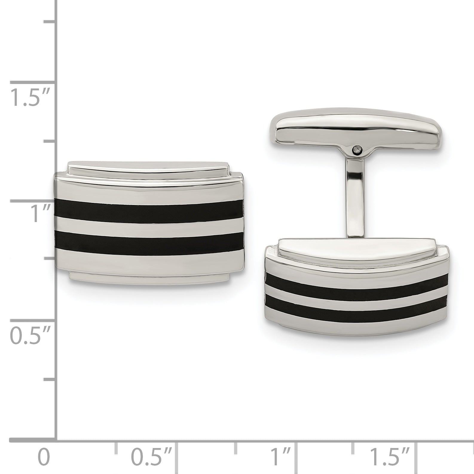 Polished Rectangle Cufflinks in Stainless Steel with Black Rubber Secondary image