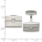 Stainless Steel Polished Cubic Zirconia Rectangle Cufflinks for Men